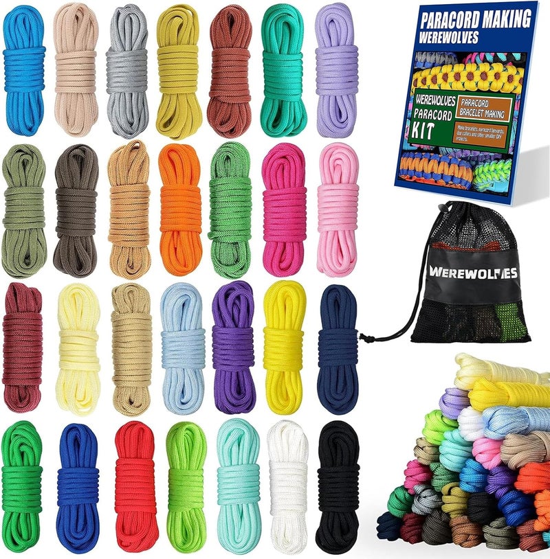 WEREWOLVES 28 Colors Paracord 550 Combo Crafting Kits with Instruction - Multifunction Survival Parachute Cord Making Paracord Bracelets, lanyards, Dog Collar - 10 Feet Each Paracord Rope - Image 1